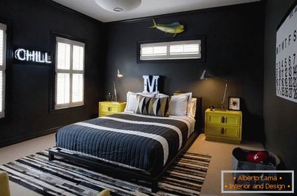 Црна позадина за спална соба во модерен стил