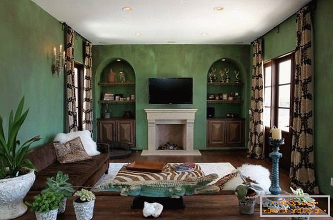 Дневна соба во зелена и кафеава боја