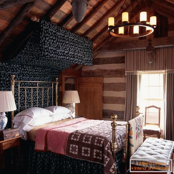 Црна крошна во дизајнот на спалната соба