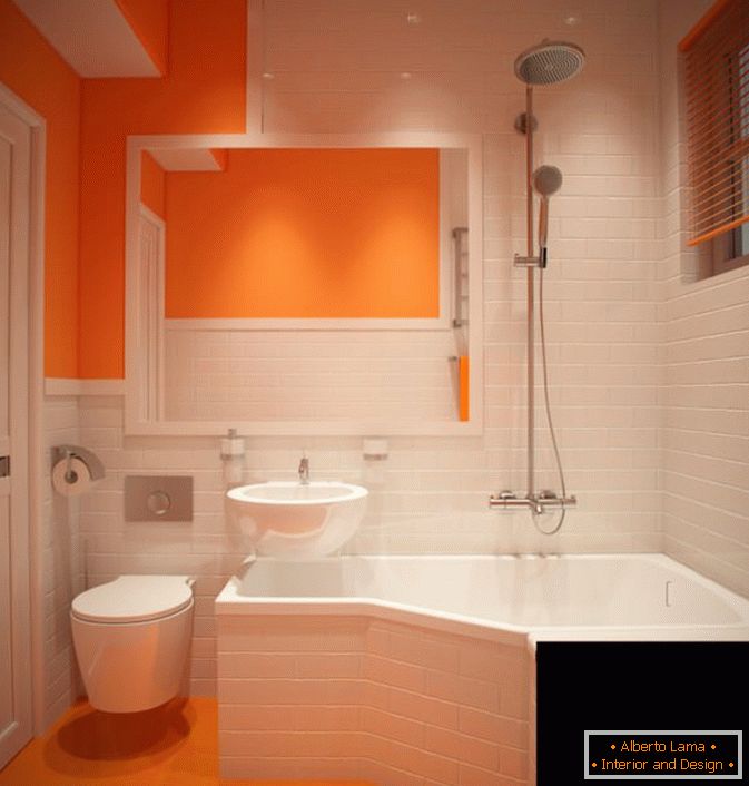Прекрасна комбинација од бела и портокалова во дизајнот на кадата