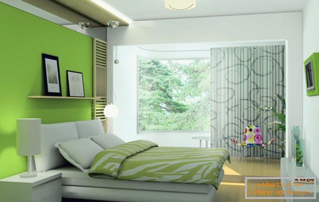 Спална соба декорација во светло зелена боја