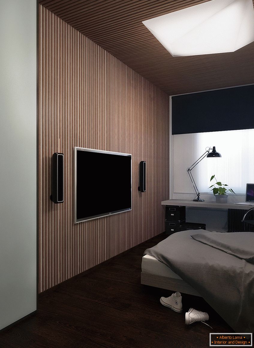 Пример за внатрешен дизајн на една мала спална соба на фотографијата
