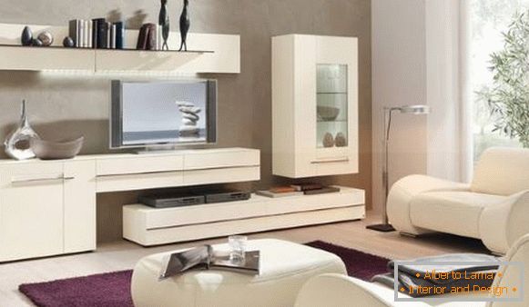 Модуларен бел дневен мебел во модерен стил