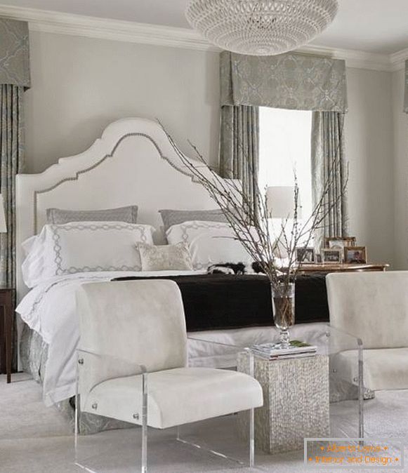 Бела сива спална соба во зимски стил