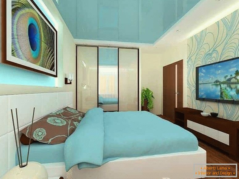 Екструдирана спална соба со сјајни тиркизна таванот