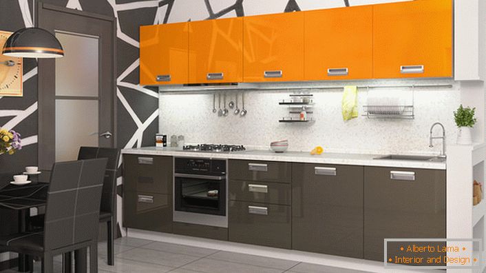 Модуларни кујнски гарнитури од портокалова боја - идеално решение за организирање на пријатна, пријатна внатрешност.