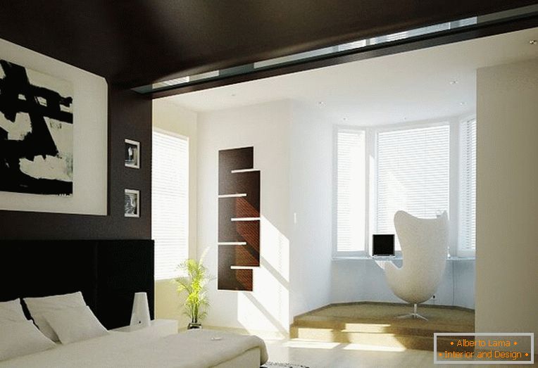 А пријатна спална соба со црна таванот и ѕидовите