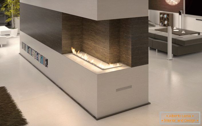 Дизајнот на огноотводната цевка е камин овозможува дизајнерот ергономски да го постави каминот во внатрешноста на дневната соба.