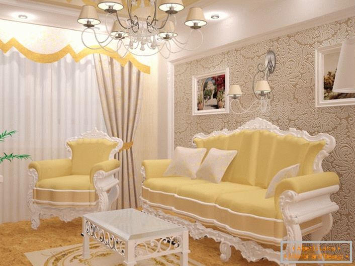 Една мала гостинска соба во барокен стил. Исклучителна мебел. Мебелот е избран во најдобрите традиции на барокниот стил.