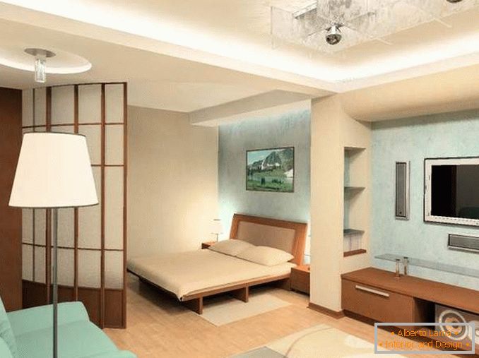 Дизајн на 1 соба стан во Хрушчов - слика на соба со кревет