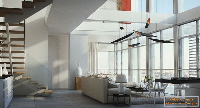 Големи прозорци - една од дизајнерските карактеристики на двособен стан