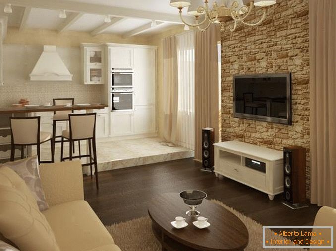 Зонирање на дневната соба со различна декорација на подот и ѕидовите