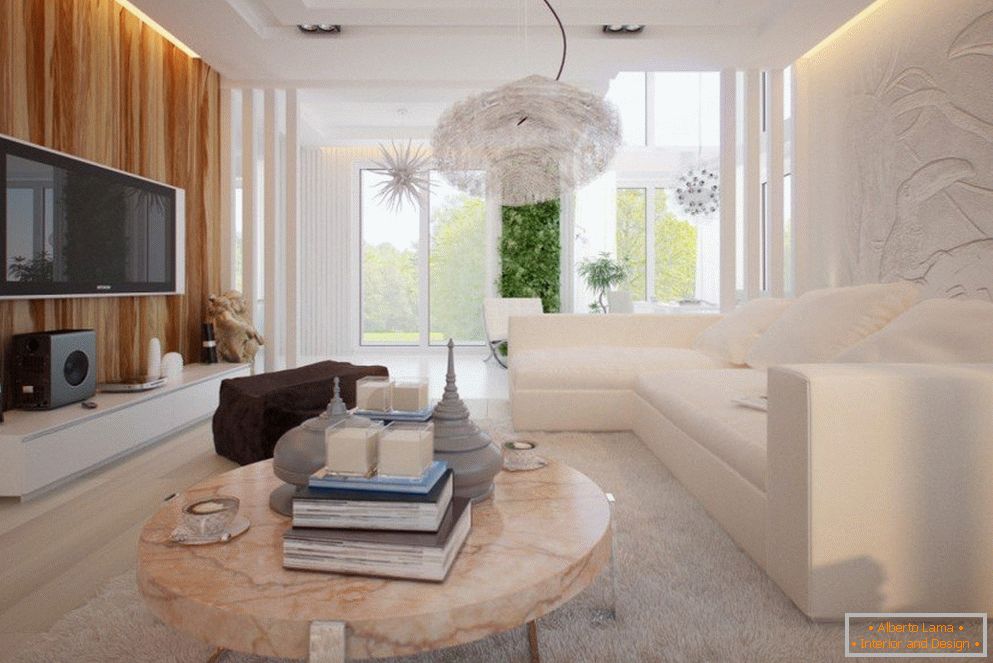 Светли бои во внатрешноста на дневната соба во стилот на минимализмот