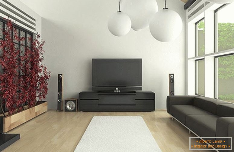 Темно мебел во дневната соба во минималистички стил