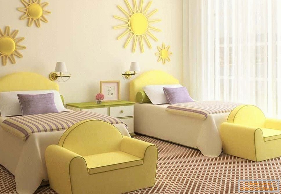 Светла детски стил во дизајнот на собата за две девојки
