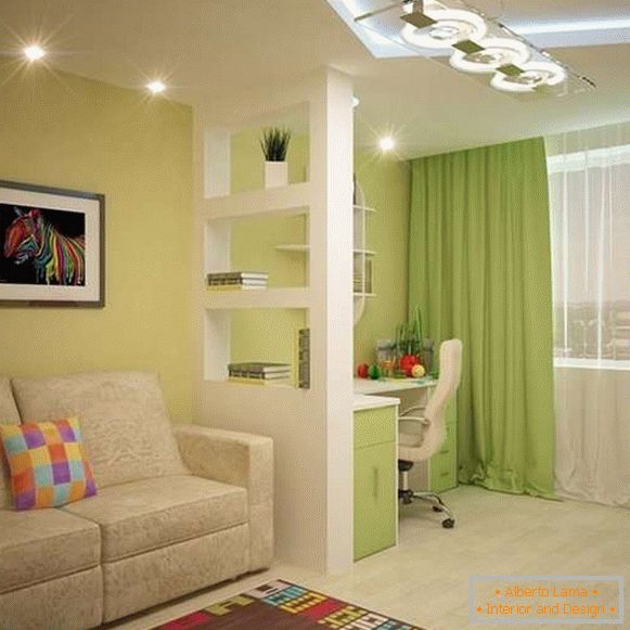 Внатрешниот дизајн на станот е 40 квадратни метри во светли бои