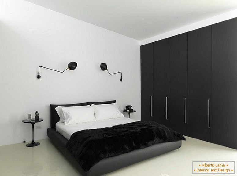Црна и бела спална соба за внатрешни работи