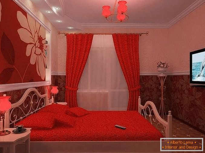 црвена бела спална соба дизајн, фото 15