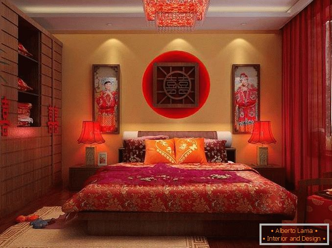 спална соба дизајн во црвена тонови слика, слика 2