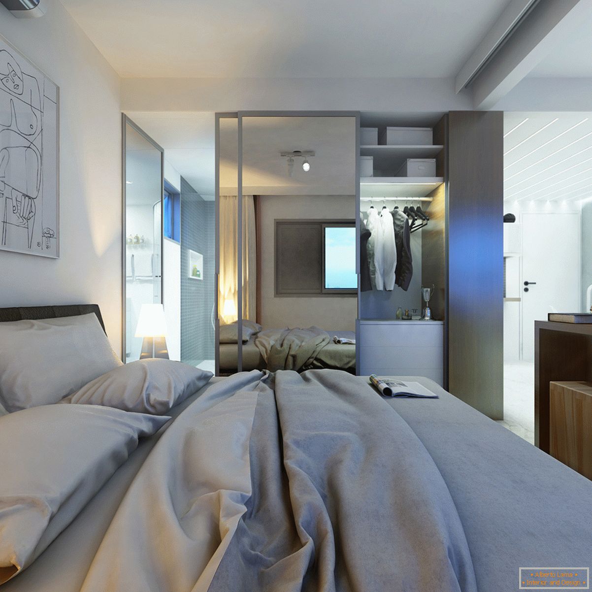 Дизајн на мала спална соба во пастелни бои