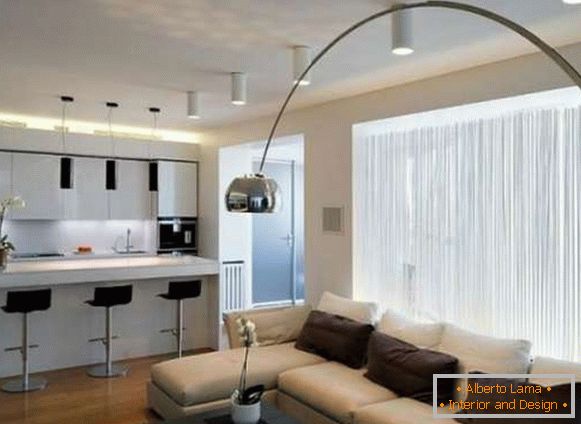 кујнски дизајн на дневната соба во модерен стилски фото, фото 42