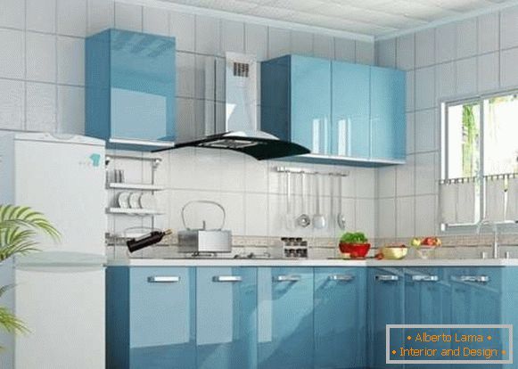 Дизајн агол кујна во приватна куќа - слика во сина боја