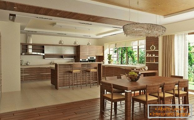 эко дизајн на голема кујна во приватна куќа