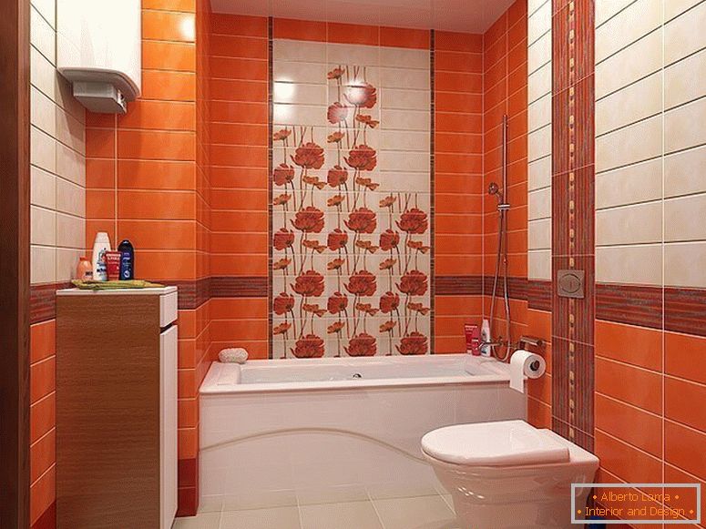 Портокал плочки во внатрешноста на мала бања
