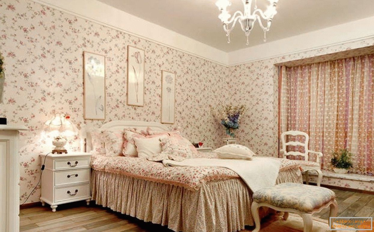 Спална соба во Прованса стил со позадина