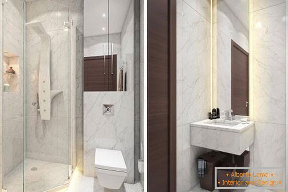 Мермер бања во дизајнот на 1 соба стан