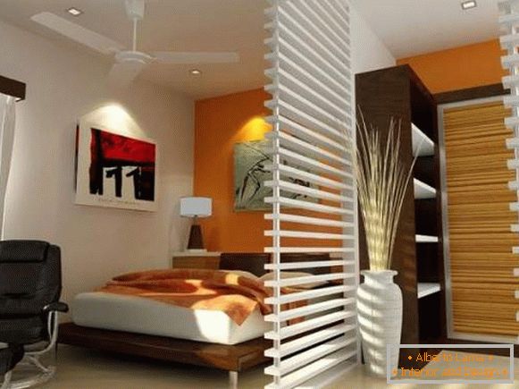 Еднособен стан дизајн - како да се одделат спалната соба со поделба