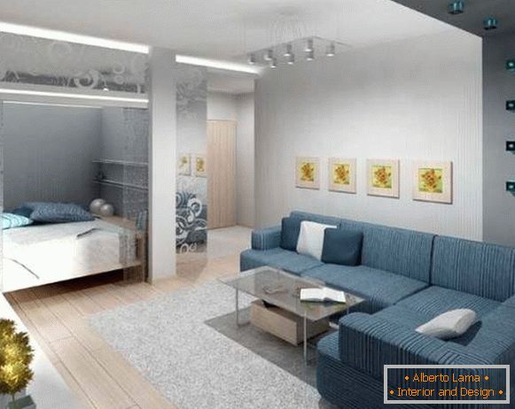Еднособен стан дизајн: се подели во две зони спална соба и сала