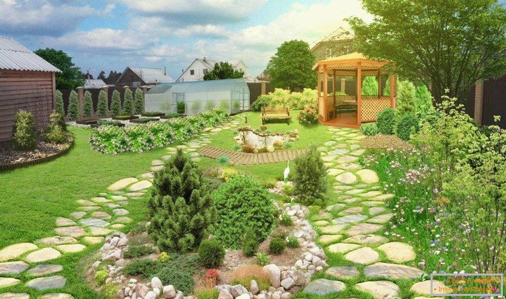 Градина со пергола и камени патеки