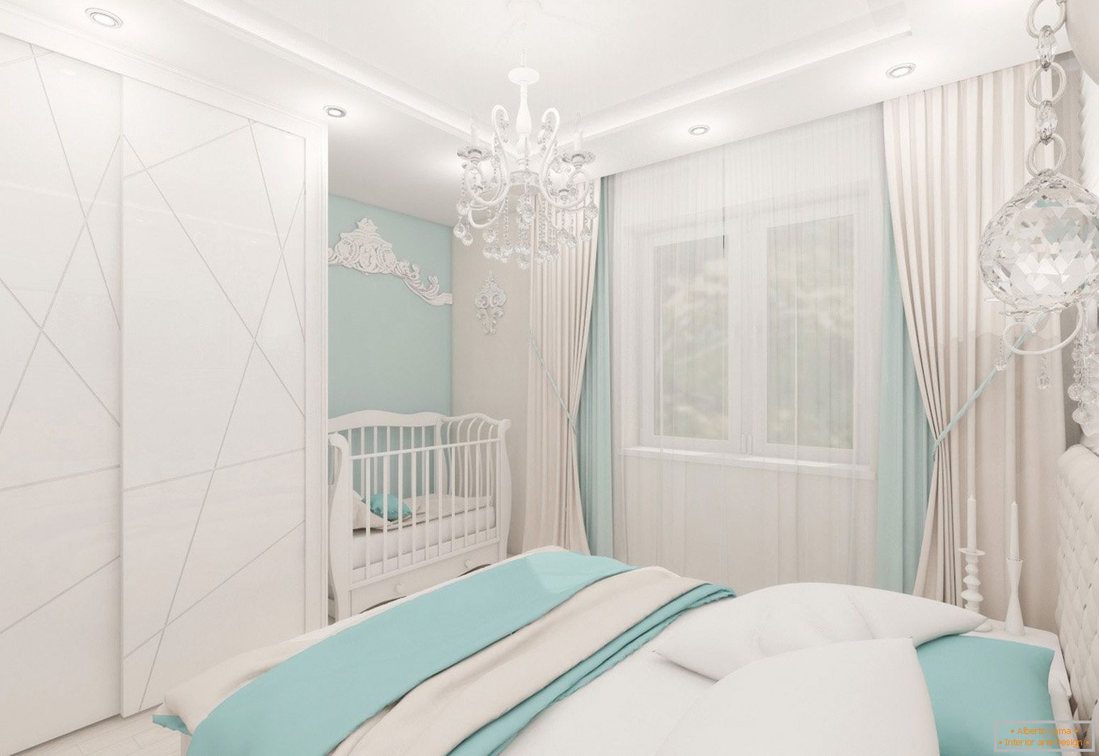 Спална соба дизајн во светли бои