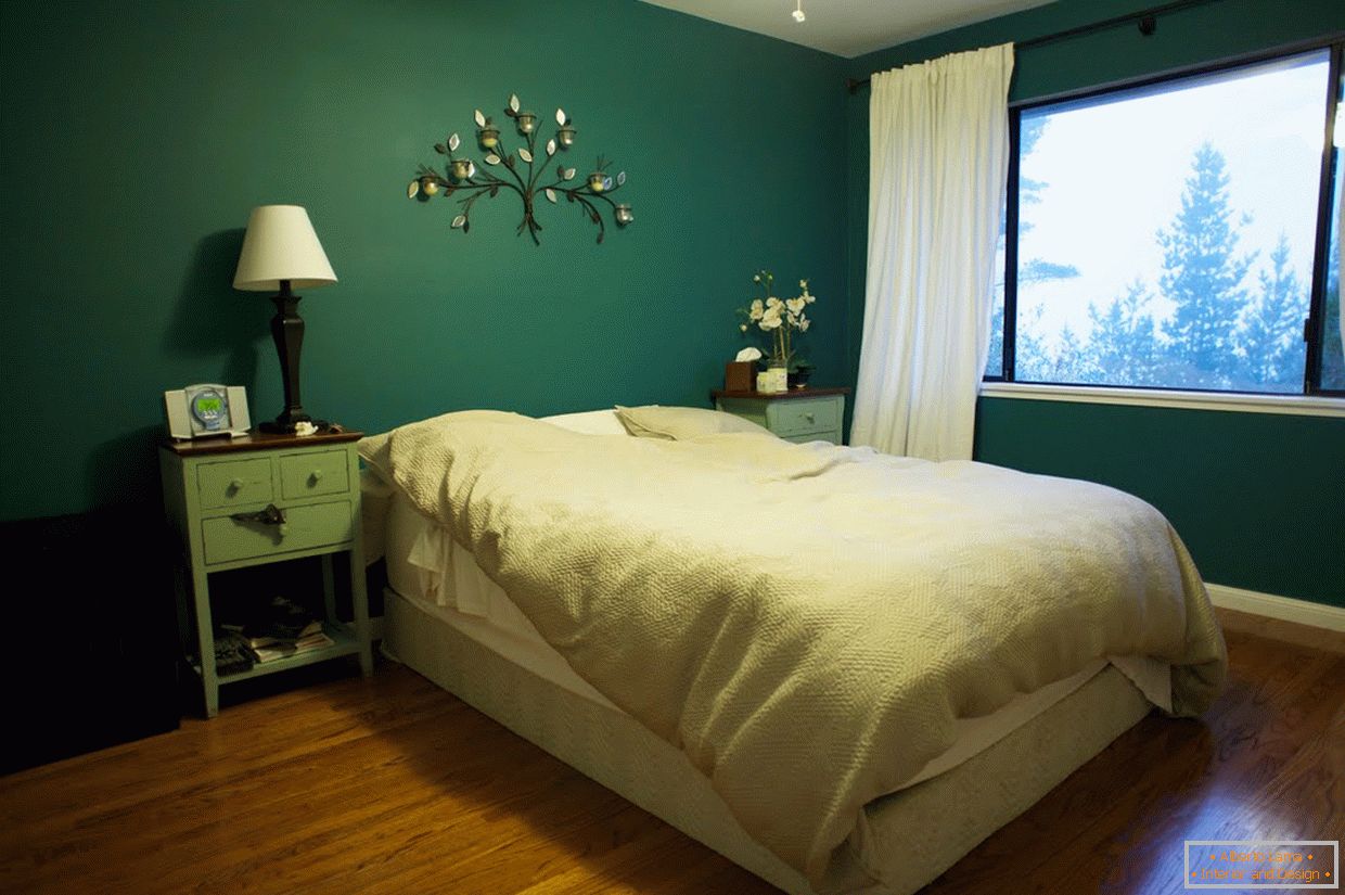 Нијанси на зелена во дизајнот на спалната соба