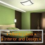 Комбинацијата на зелена и кафеава во внатрешноста на спалната соба