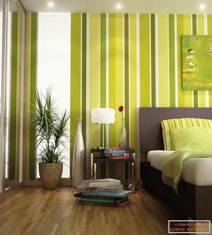 Внатрешност на мала спална соба во зелени бои