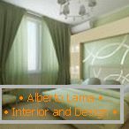 Внатрешноста на зелена спална соба в стиле модерн