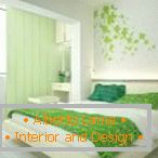 Дизајн на бело-зелена спална соба