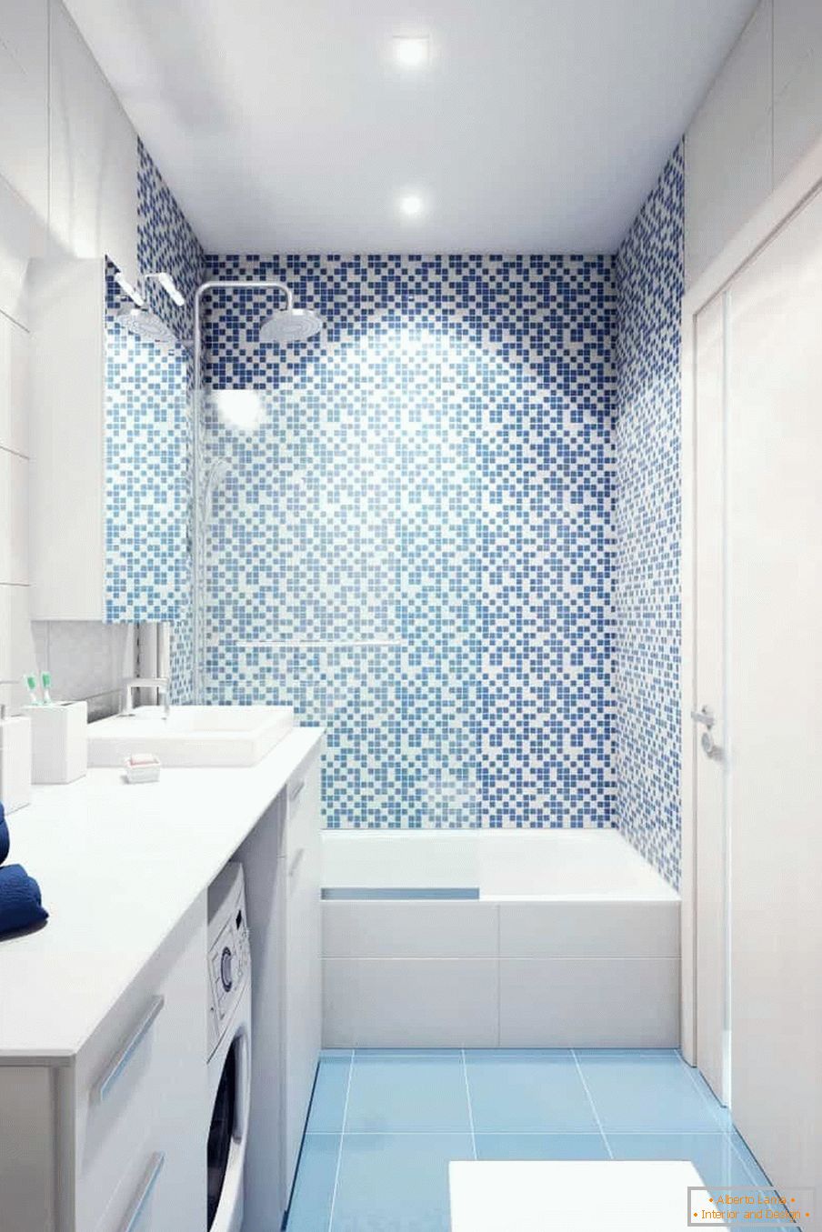 Бело-сина бања во панел куќа