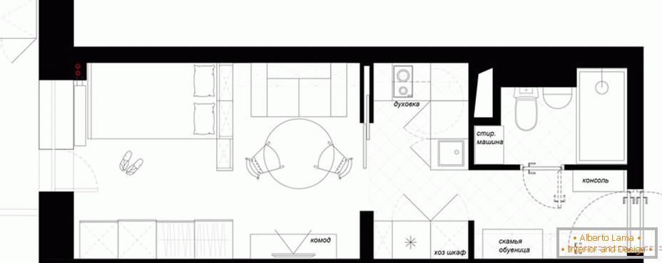План на мебел аранжман во студиото стан