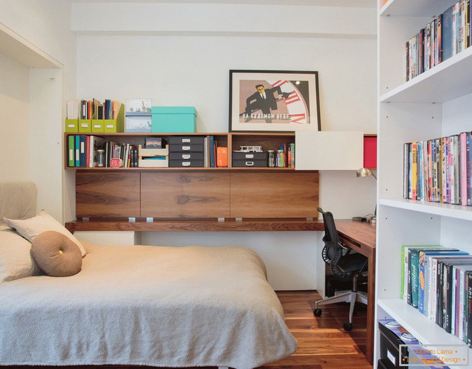 Спална соба во канцеларијата на стилски дуплекс во Менхетен