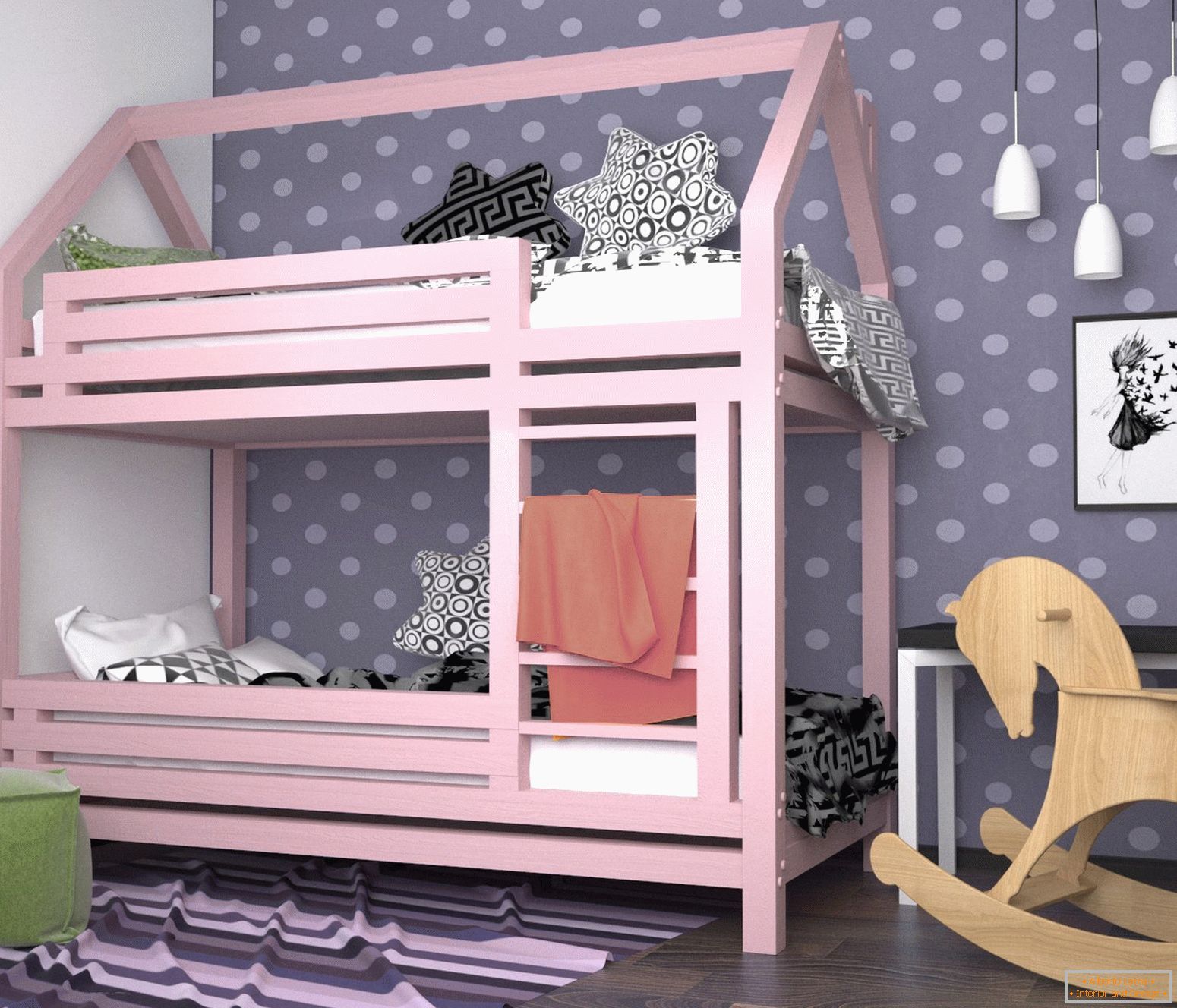 Розова легло кревет во расадник за девојка