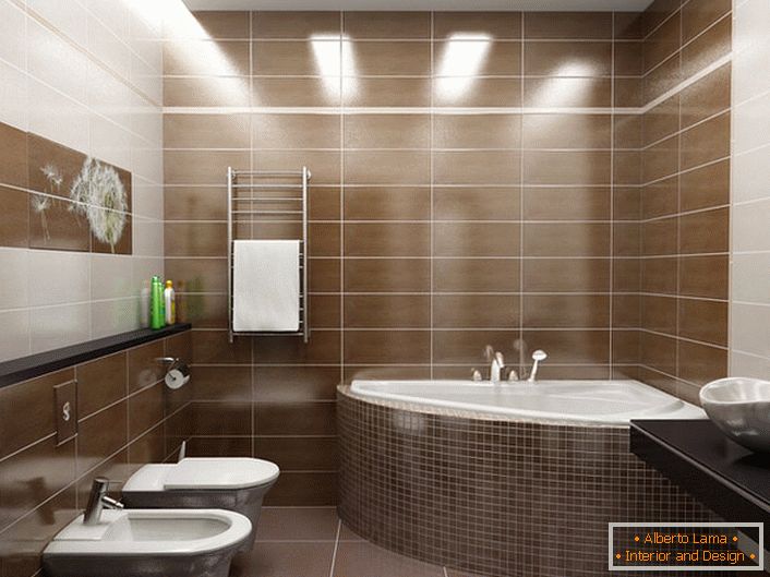 За декор на бања во модерен стил, беше користен панел со глуварче. Лесни, некомплицирани детали за внатрешни работи во модерен стил. 