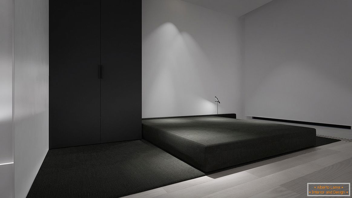 Спалната соба во стилот на минимализмот е најсветлиот пример за дизајн на функција. Главната карактеристика е минимум мебел.