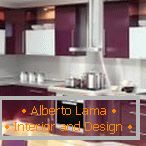 Стилски дизајн на пурпурна кујна за стан