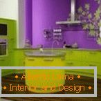 Дизајн на стилска зелена и виолетова кујна