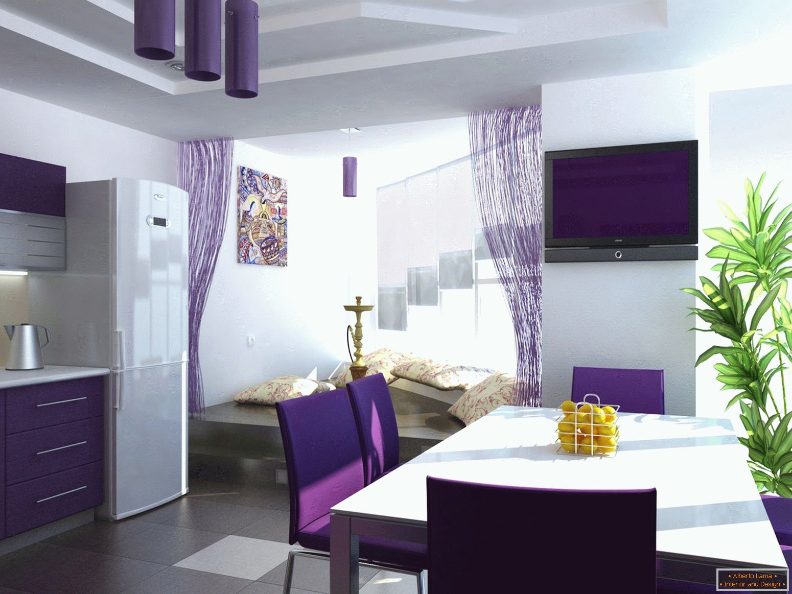 Виолетова завеси во кујната