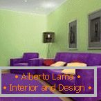 Виолетова мебел и зелени ѕидови