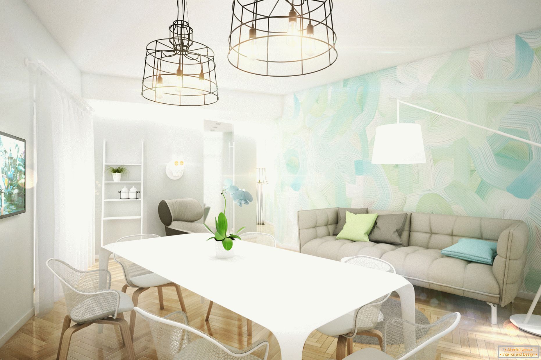 Дизајн стан во пастелни бои: дневна соба
